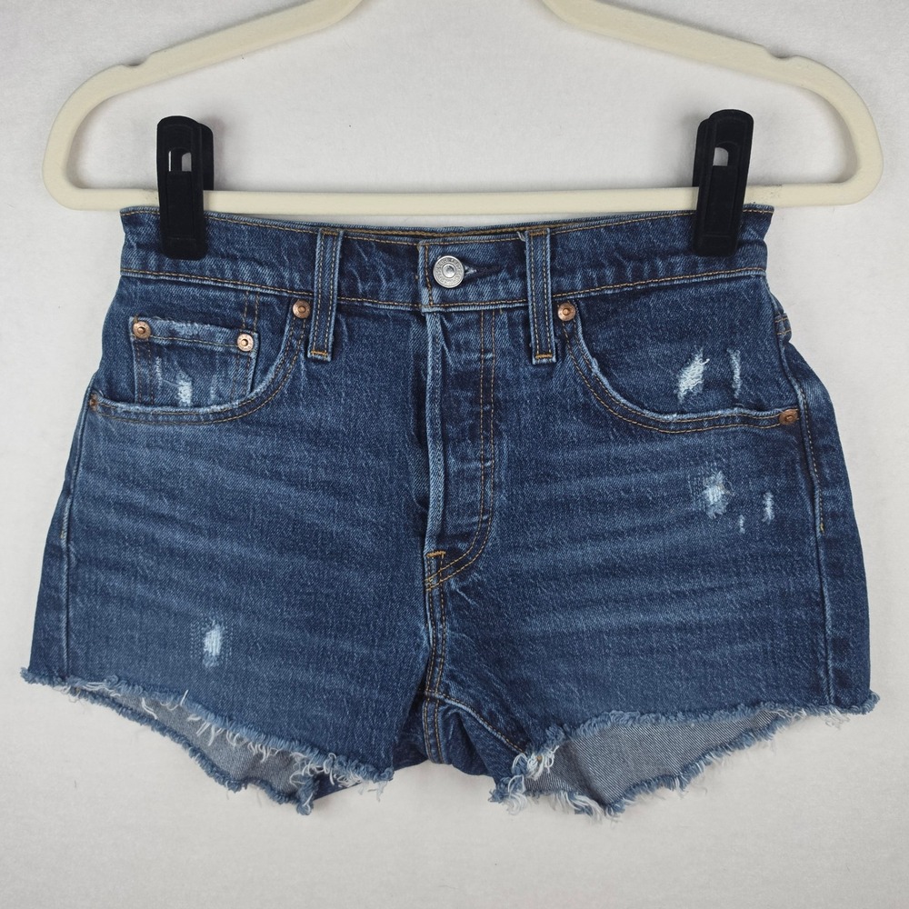 Levi's Premium‎ 501 Original Cut-Off Shorts 25 Dark Wash Distressed Raw Hem
